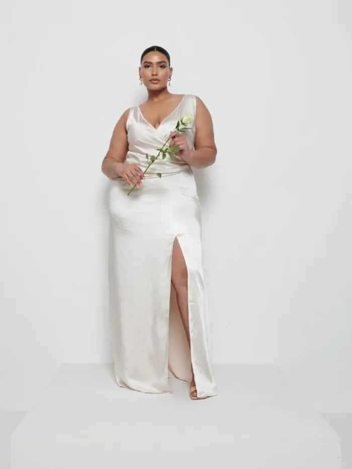 Pretty Lavish Bridesmaid Dresses Women Esmee Wrap Maxi Bridesmaid Dress Curve Champagne