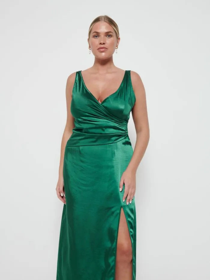 Pretty Lavish Bridesmaid Dresses Women Esmee Wrap Maxi Bridesmaid Dress Emerald