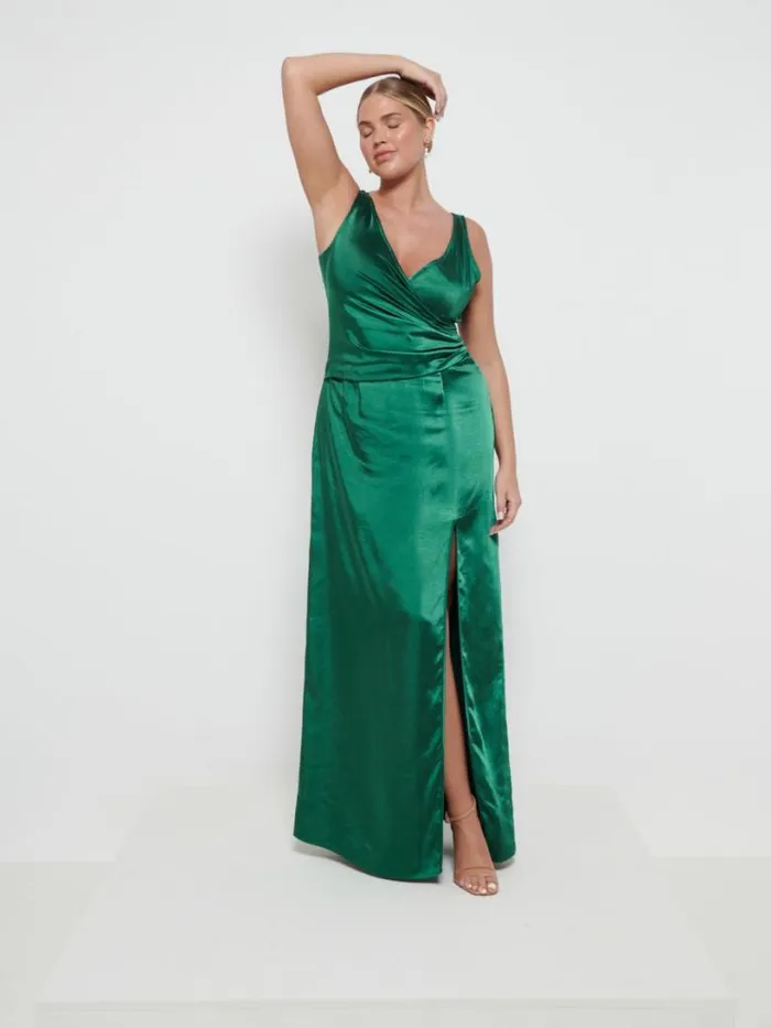 Pretty Lavish Bridesmaid Dresses Women Esmee Wrap Maxi Bridesmaid Dress Emerald