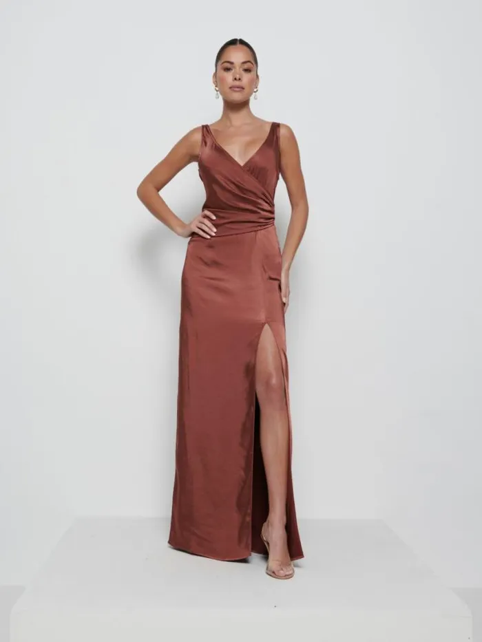 Pretty Lavish Bridesmaid Dresses Women Esmee Wrap Maxi Bridesmaid Dress Matte Mahogany Pretty Lavish Bridesmaid Dresses Women Esmee Wrap Maxi Bridesmaid Dress Matte Mahogany