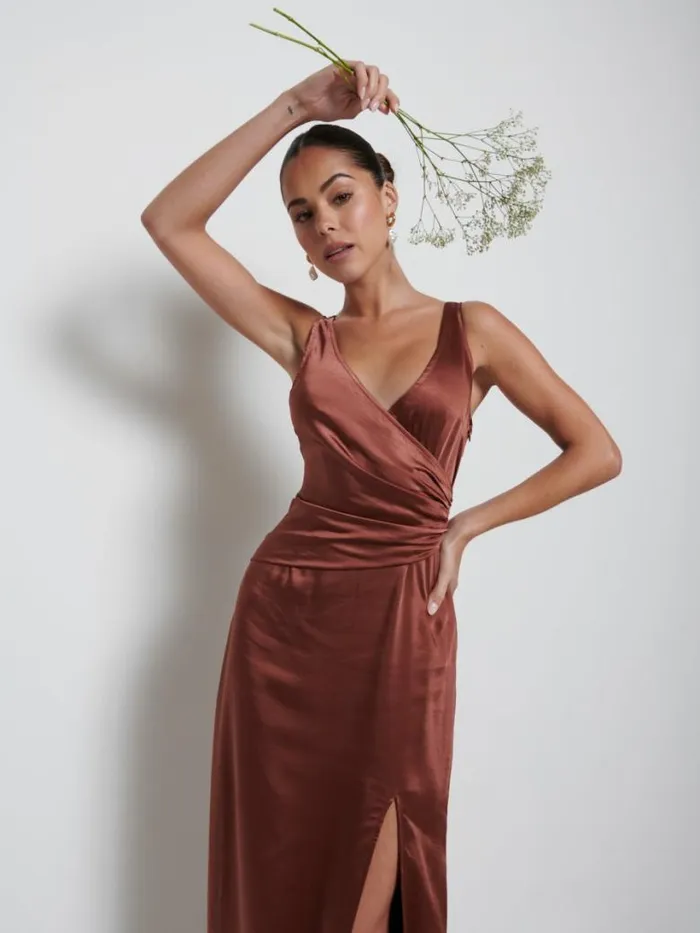Pretty Lavish Bridesmaid Dresses Women Esmee Wrap Maxi Bridesmaid Dress Matte Mahogany