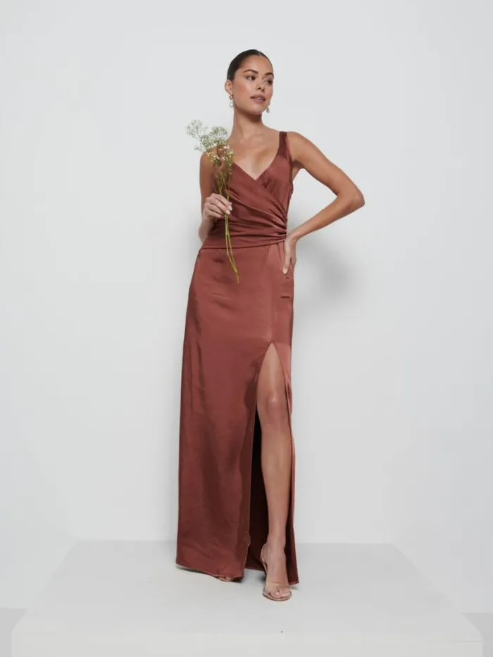 Pretty Lavish Bridesmaid Dresses Women Esmee Wrap Maxi Bridesmaid Dress Matte Mahogany