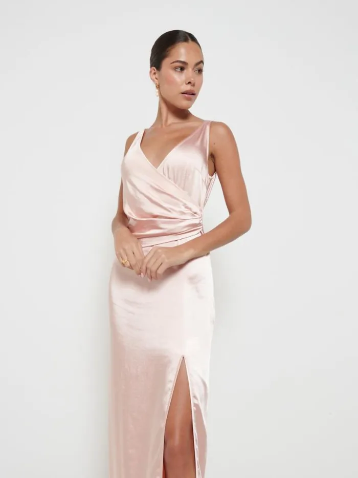 Pretty Lavish Bridesmaid Dresses Women Esmee Wrap Maxi Bridesmaid Dress Matte True Blush
