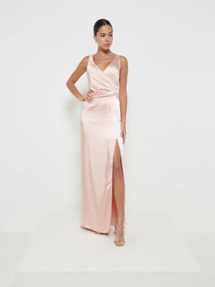 Pretty Lavish Bridesmaid Dresses Women Esmee Wrap Maxi Bridesmaid Dress Matte True Blush