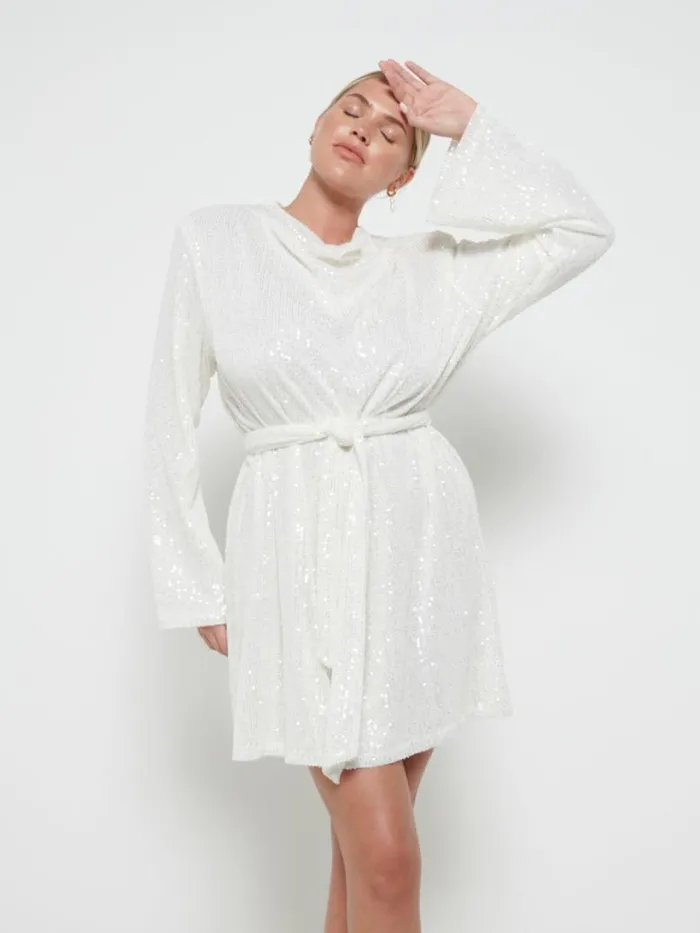 Pretty Lavish Bridesmaid Dresses Women Jayda Sequin Cowl Neck Dress Ivory