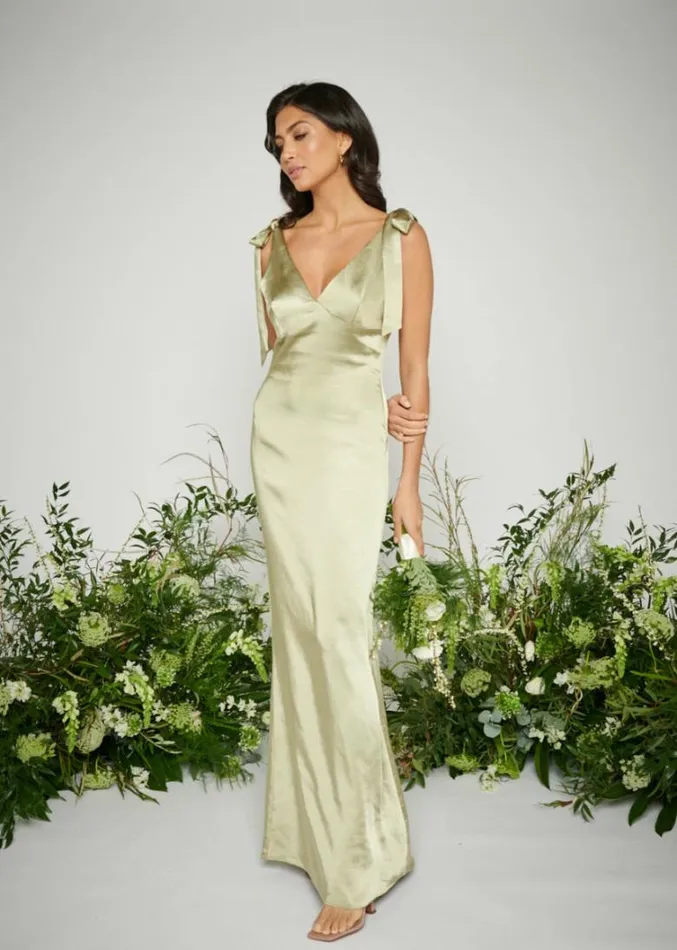 Pretty Lavish Bridesmaid Dresses Women Piper Tie Maxi Bridesmaid Dress Olive