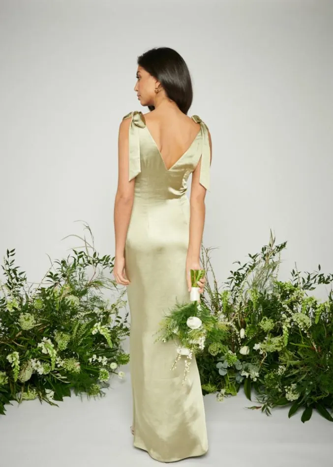 Pretty Lavish Bridesmaid Dresses Women Piper Tie Maxi Bridesmaid Dress Olive
