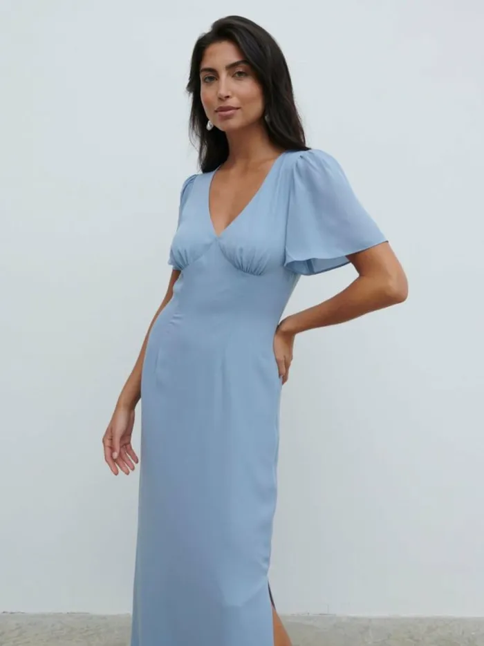 Pretty Lavish Chiffon Bridesmaid Dresses Women Edie Chiffon Maxi Bridesmaid Dress Dusty Blue