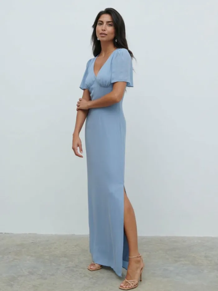 Pretty Lavish Chiffon Bridesmaid Dresses Women Edie Chiffon Maxi Bridesmaid Dress Dusty Blue