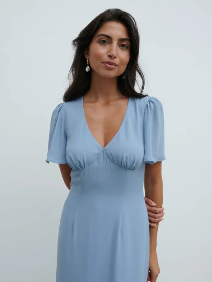 Pretty Lavish Chiffon Bridesmaid Dresses Women Edie Chiffon Maxi Bridesmaid Dress Dusty Blue