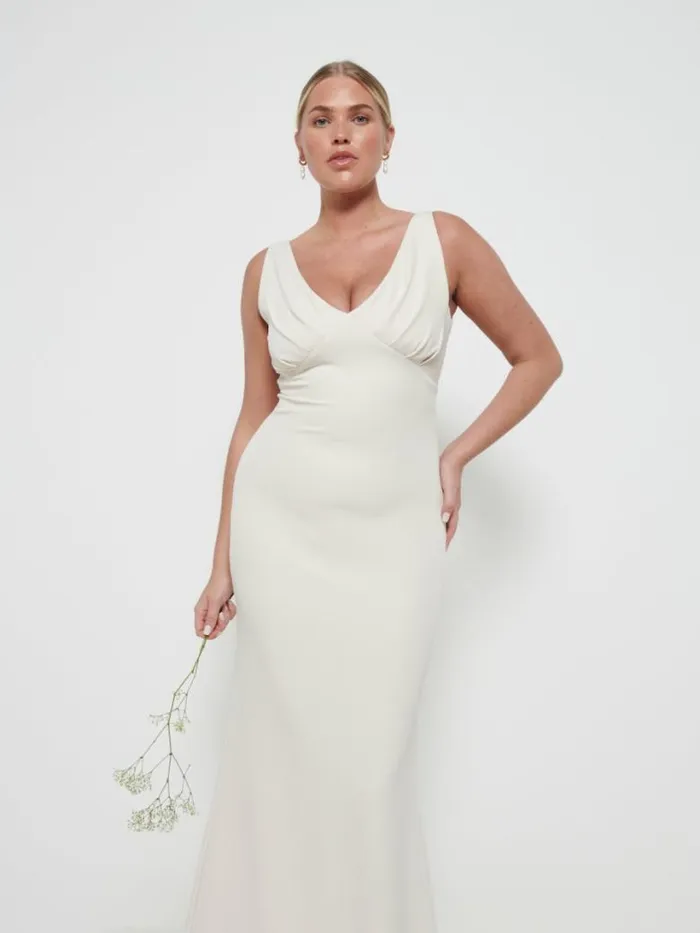 Pretty Lavish Crepe Bridesmaid Dresses Women Esmee Crepe Maxi Bridesmaid Dress Champagne