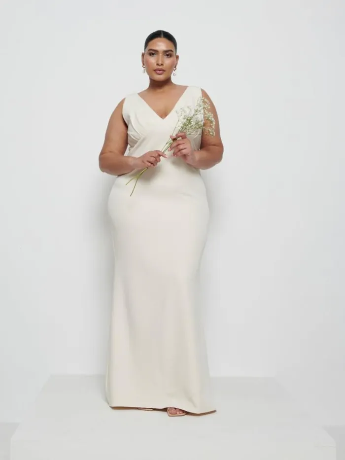 Pretty Lavish Crepe Bridesmaid Dresses Women Esmee Crepe Maxi Bridesmaid Dress Curve Champagne