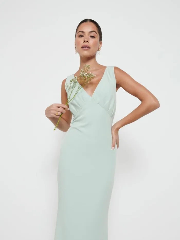 Pretty Lavish Crepe Bridesmaid Dresses Women Esmee Crepe Maxi Bridesmaid Dress Sage