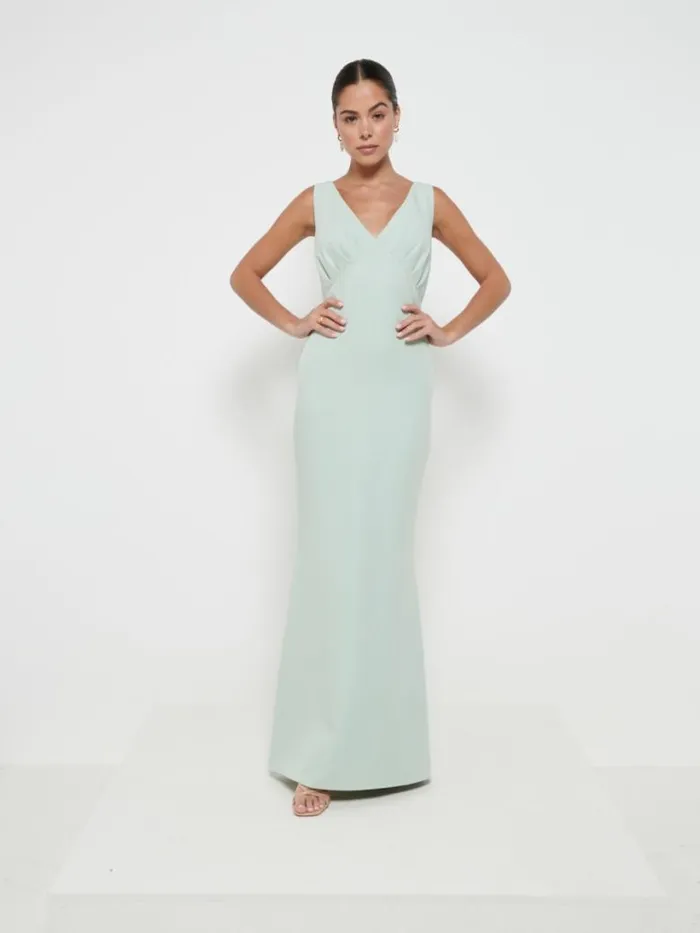 Pretty Lavish Crepe Bridesmaid Dresses Women Esmee Crepe Maxi Bridesmaid Dress Sage