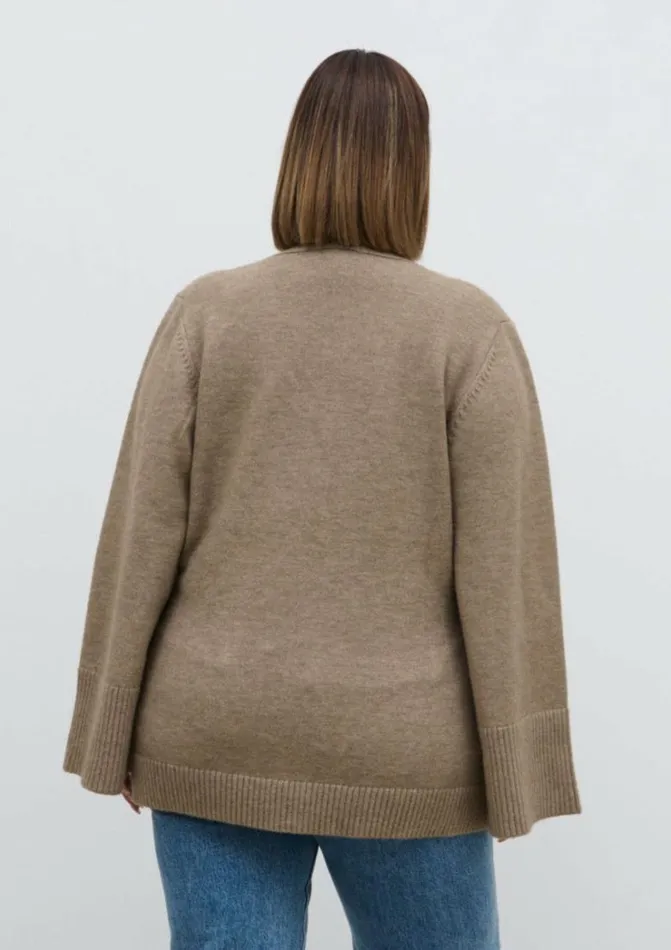 Pretty Lavish Curve Women Autumn Knit Cardigan Curve Brown