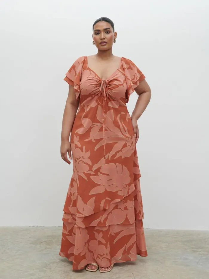 Pretty Lavish Curve Women Florence Cut Out Maxi Dress Curve Dusky Rose Abstract Palm