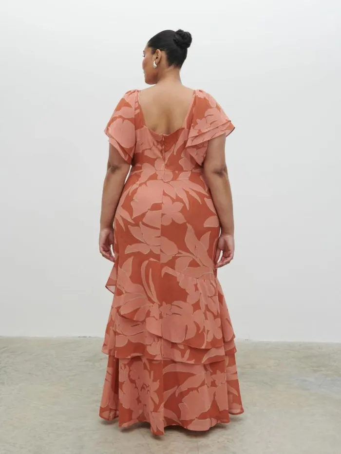 Pretty Lavish Curve Women Florence Cut Out Maxi Dress Curve Dusky Rose Abstract Palm