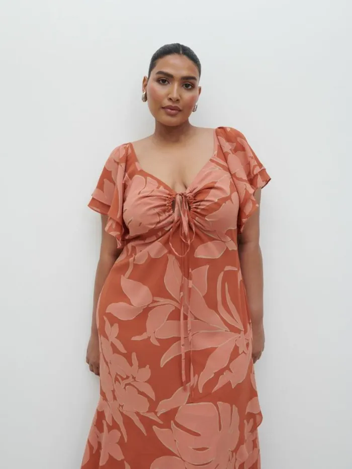 Pretty Lavish Curve Women Florence Cut Out Maxi Dress Curve Dusky Rose Abstract Palm