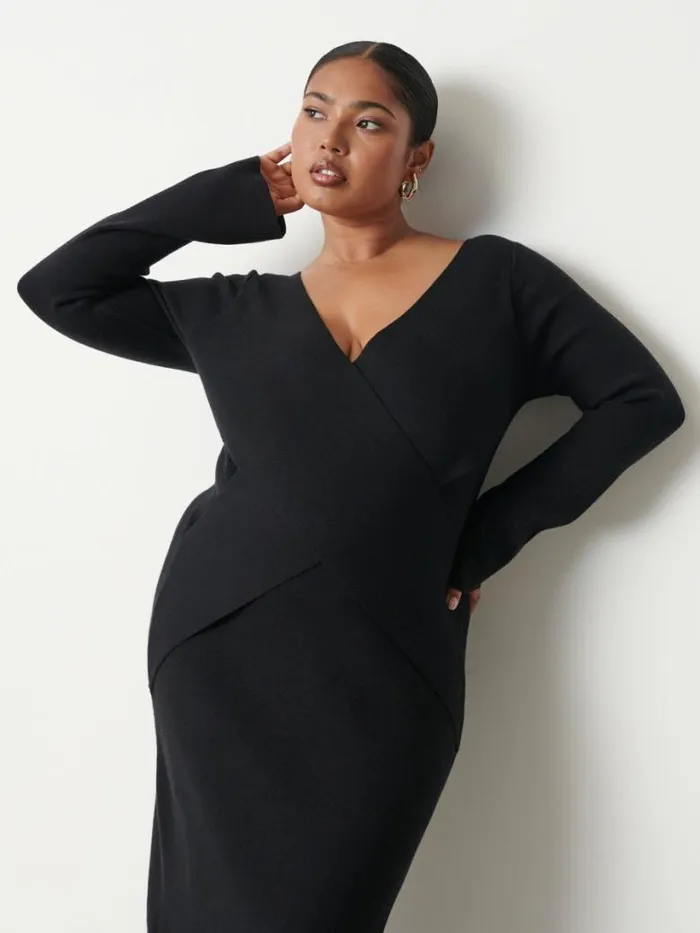 Pretty Lavish Curve Women Jacklin Wrap Midaxi Dress Curve Black