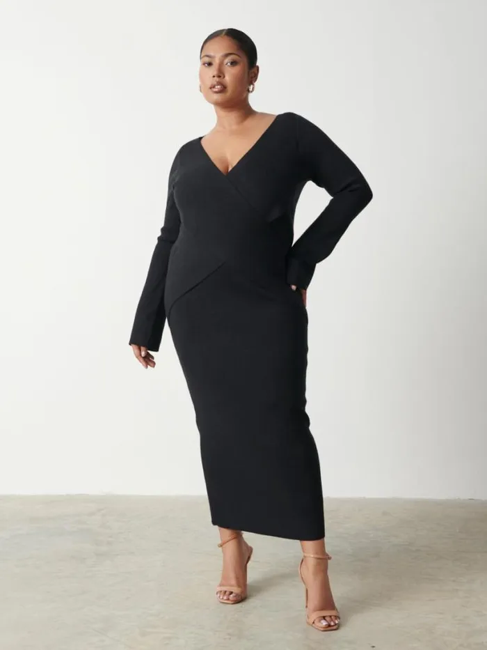 Pretty Lavish Curve Women Jacklin Wrap Midaxi Dress Curve Black