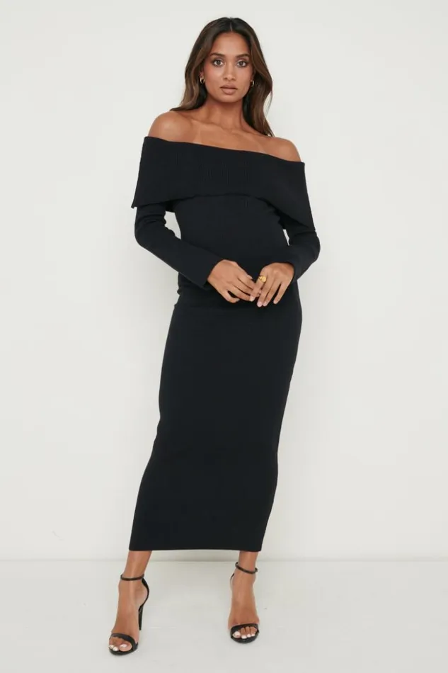 Pretty Lavish Curve Women Soreya Bardot Knit Dress Black
