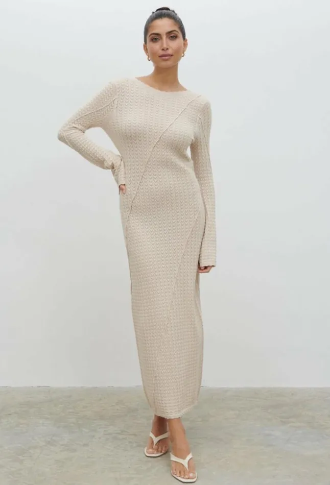 Pretty Lavish Dresses Women Adeline Knit Midaxi Dress Beige