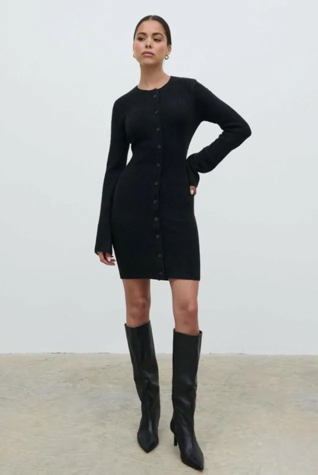 Pretty Lavish Dresses Women Aida Mini Button Down Knit Dress Black