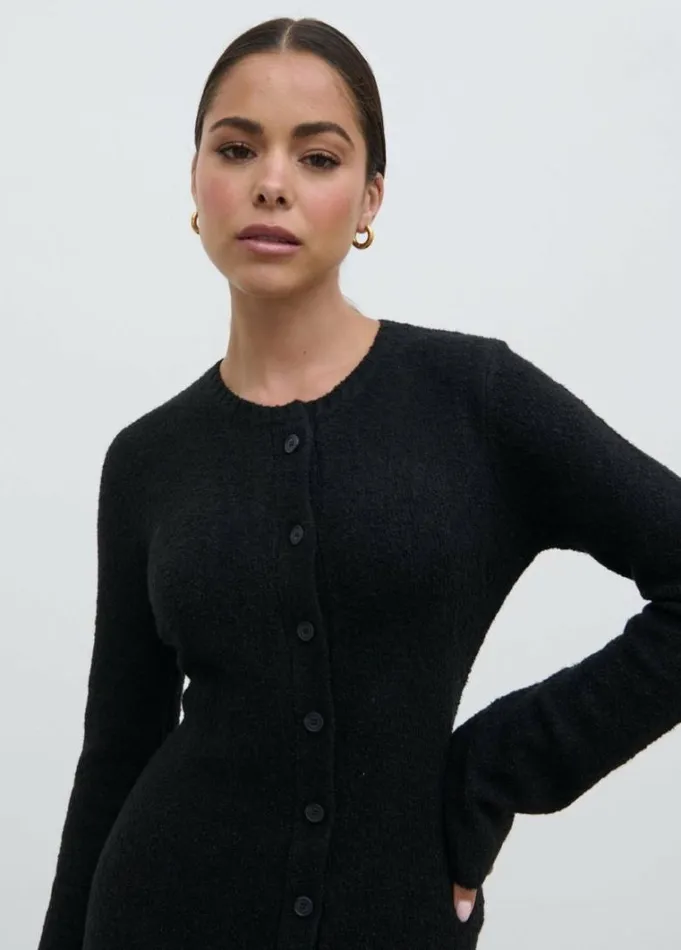 Pretty Lavish Dresses Women Aida Mini Button Down Knit Dress Black