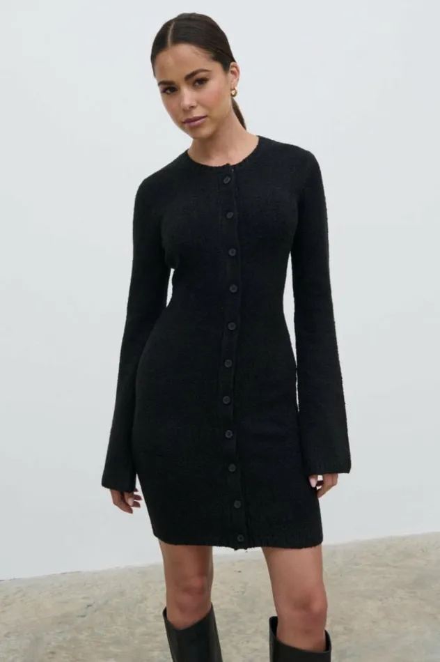Pretty Lavish Dresses Women Aida Mini Button Down Knit Dress Black