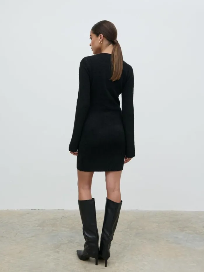Pretty Lavish Dresses Women Aida Mini Button Down Knit Dress Black