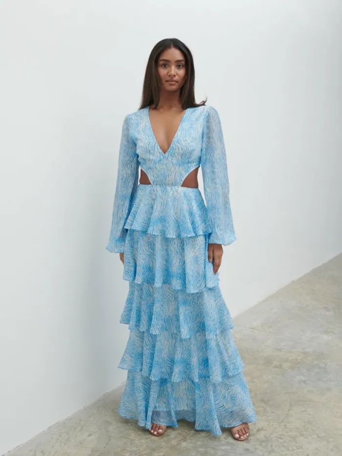 Pretty Lavish Dresses Women Ashton Cut Out Maxi Dress Blue Swirl