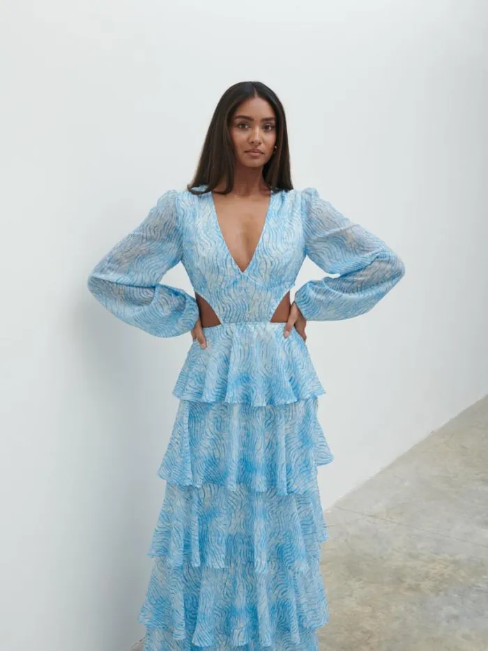 Pretty Lavish Dresses Women Ashton Cut Out Maxi Dress Blue Swirl