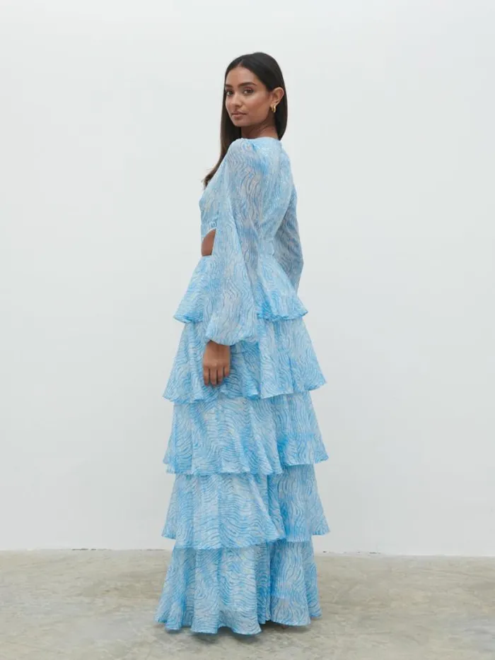 Pretty Lavish Dresses Women Ashton Cut Out Maxi Dress Blue Swirl