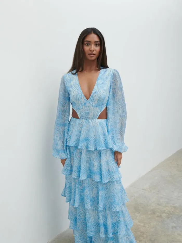 Pretty Lavish Dresses Women Ashton Cut Out Maxi Dress Blue Swirl