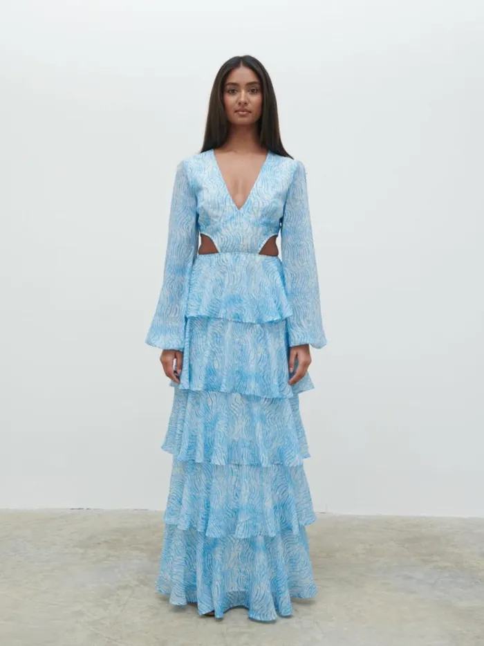 Pretty Lavish Dresses Women Ashton Cut Out Maxi Dress Blue Swirl
