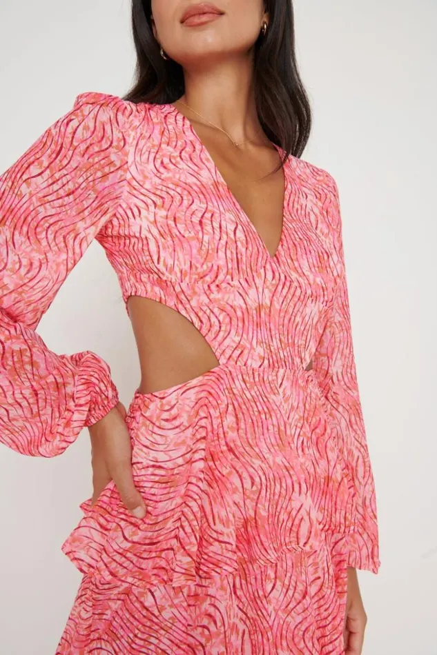Pretty Lavish Dresses Women Ashton Cut Out Maxi Dress Coral Swirl