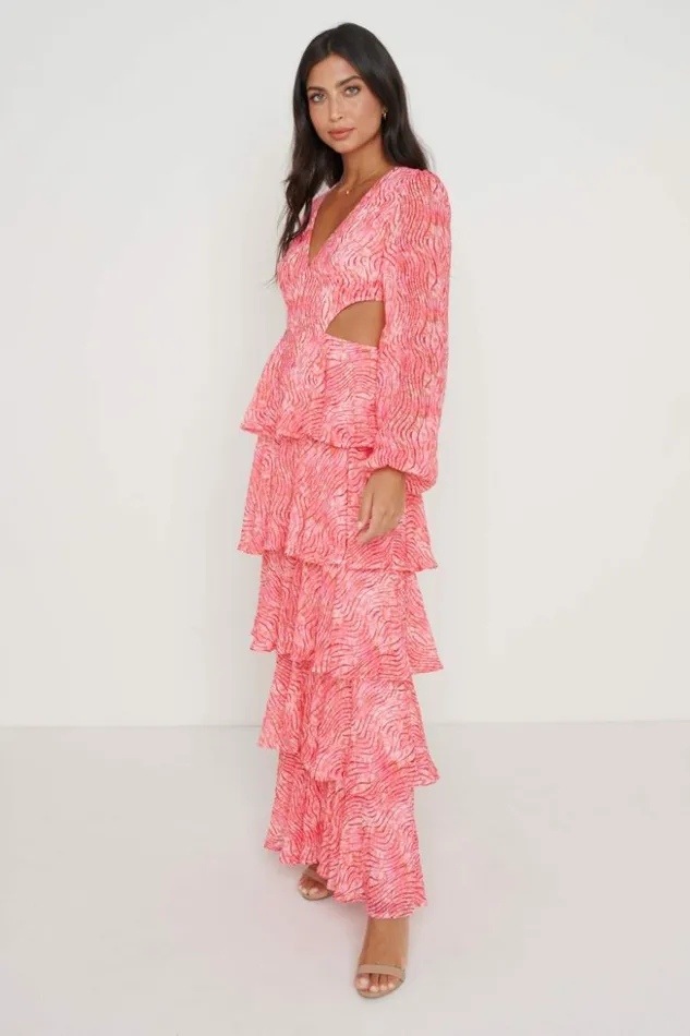 Pretty Lavish Dresses Women Ashton Cut Out Maxi Dress Coral Swirl