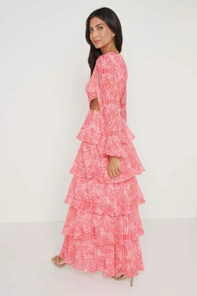 Pretty Lavish Dresses Women Ashton Cut Out Maxi Dress Coral Swirl