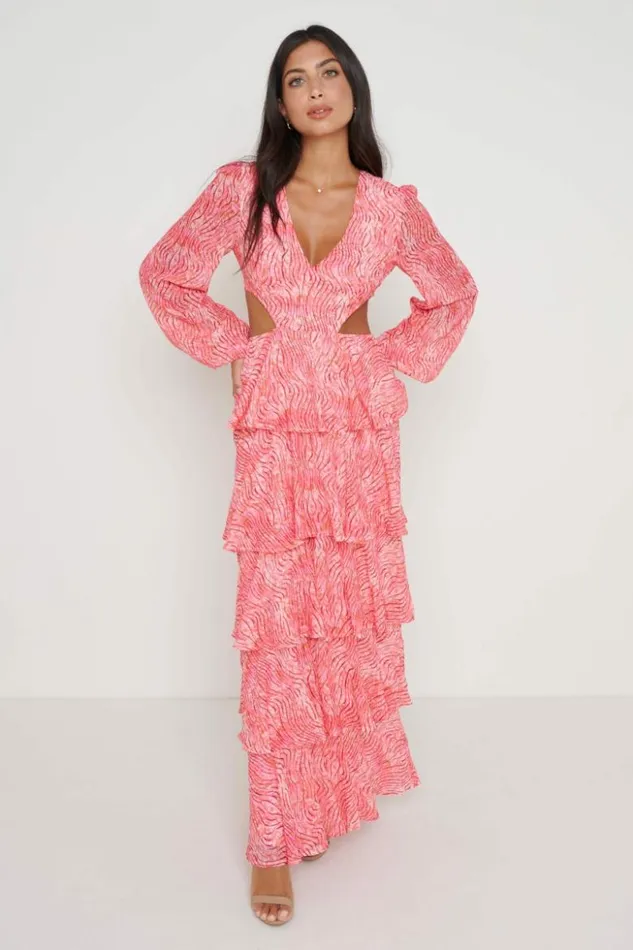 Pretty Lavish Dresses Women Ashton Cut Out Maxi Dress Coral Swirl