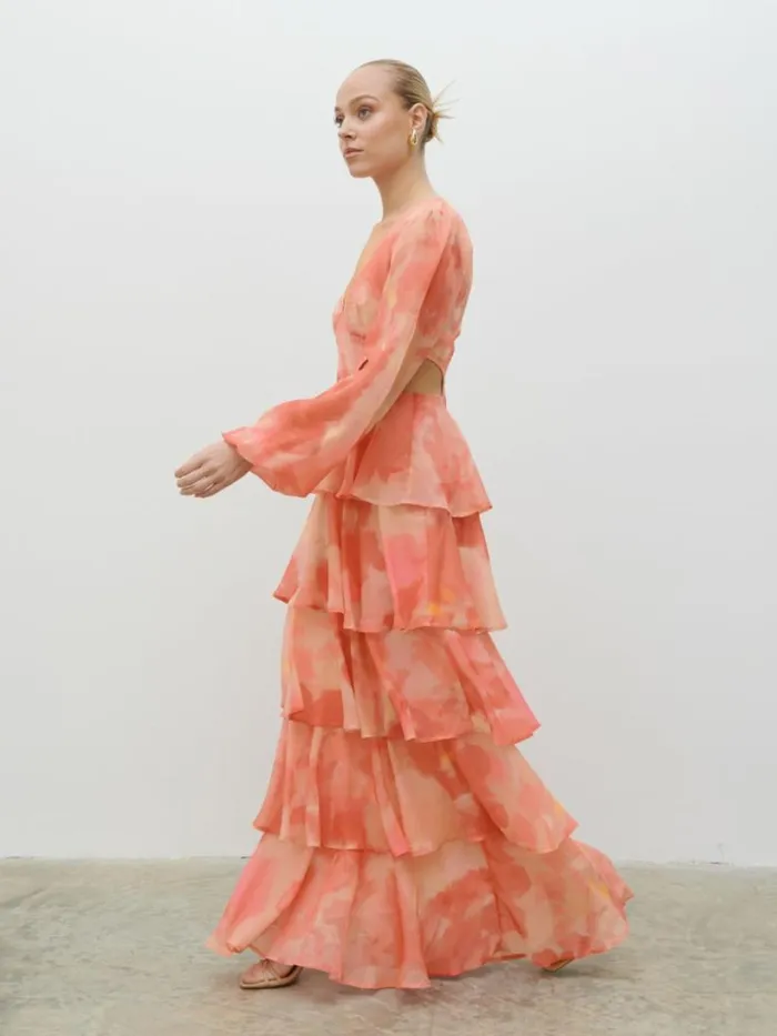 Pretty Lavish Dresses Women Ashton Cut Out Maxi Dress Dusky Rose Watercolour