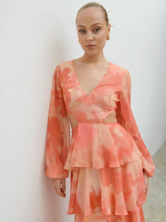 Pretty Lavish Dresses Women Ashton Cut Out Maxi Dress Dusky Rose Watercolour