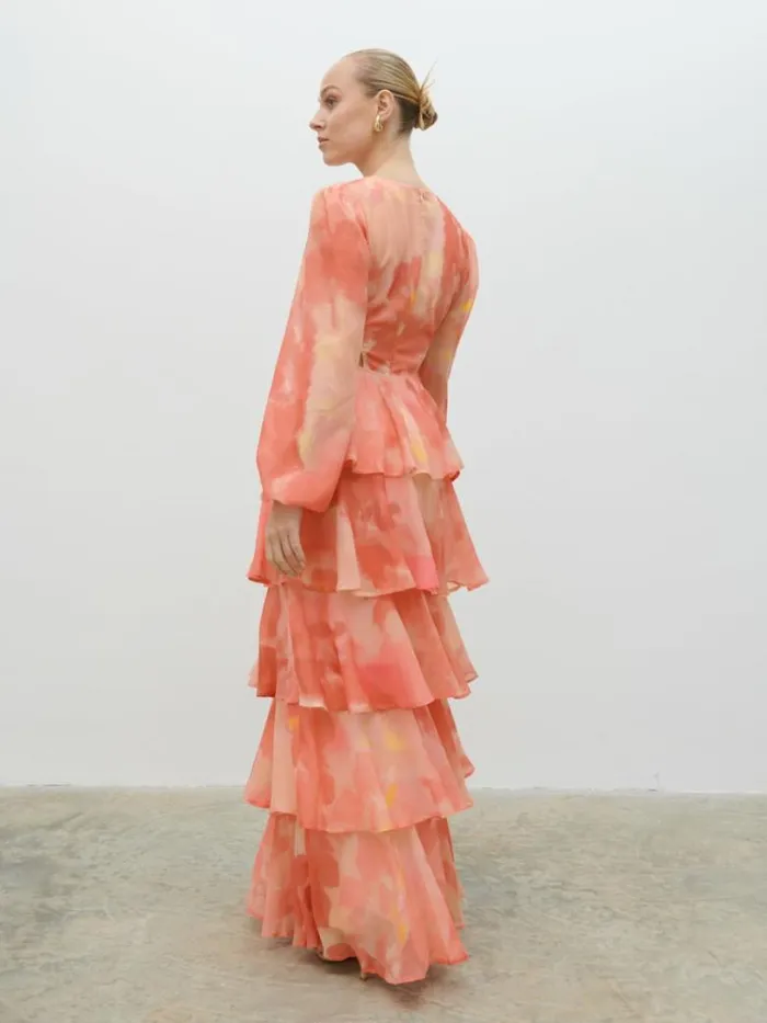 Pretty Lavish Dresses Women Ashton Cut Out Maxi Dress Dusky Rose Watercolour