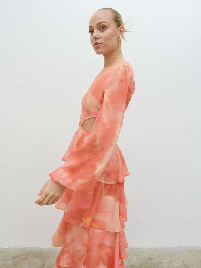 Pretty Lavish Dresses Women Ashton Cut Out Maxi Dress Dusky Rose Watercolour