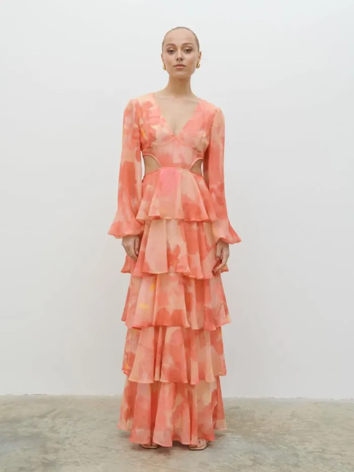 Pretty Lavish Dresses Women Ashton Cut Out Maxi Dress Dusky Rose Watercolour