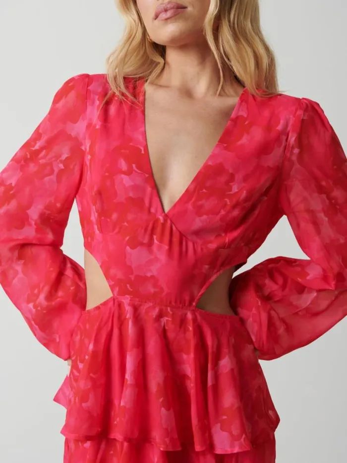 Pretty Lavish Dresses Women Ashton Cut Out Maxi Dress Pink And Red Watercolour