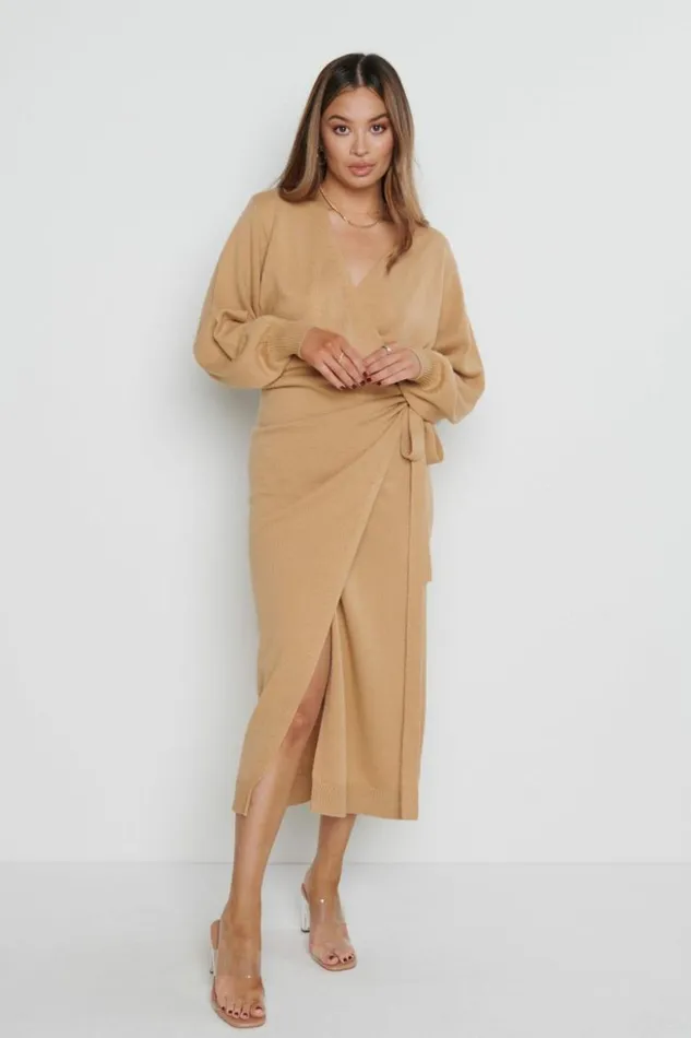 Pretty Lavish Dresses Women Beau Wrap Midi Dress Brown