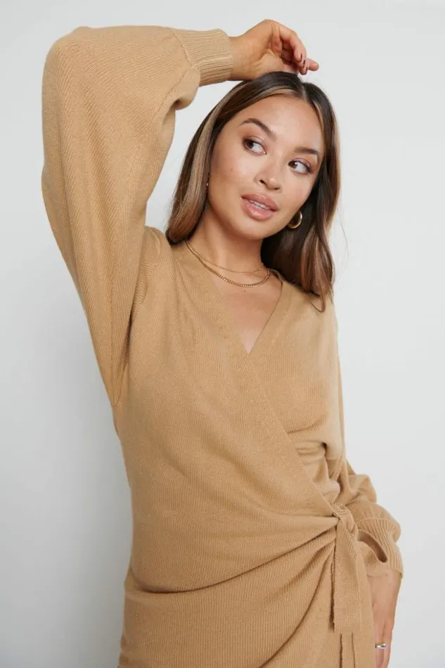 Pretty Lavish Dresses Women Beau Wrap Midi Dress Brown