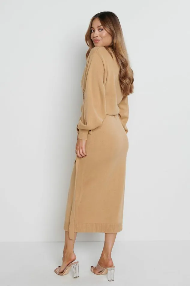 Pretty Lavish Dresses Women Beau Wrap Midi Dress Brown