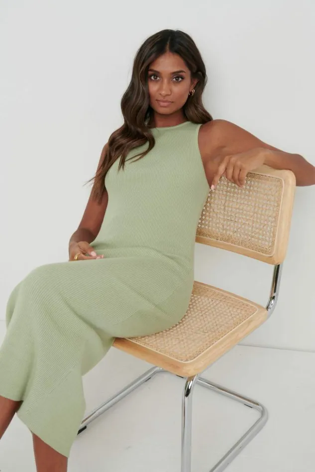 Pretty Lavish Dresses Women Billie Ribbed Racer Midi Dress Olive