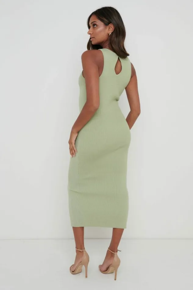 Pretty Lavish Dresses Women Billie Ribbed Racer Midi Dress Olive